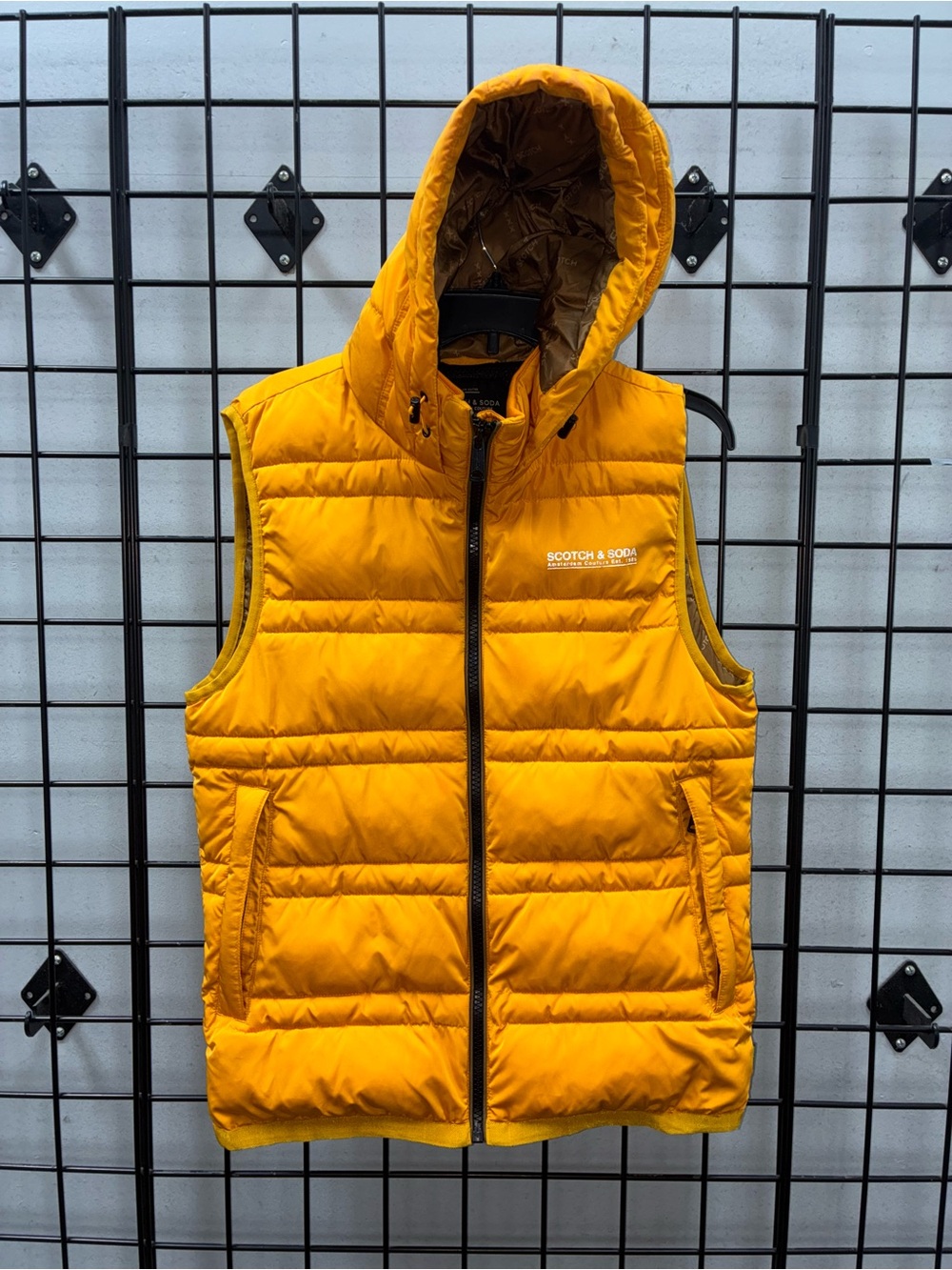 Scotch & Soda SUNFLOWER YELLOW Classic Fit Hooded Quilt Puff Vest Sz M